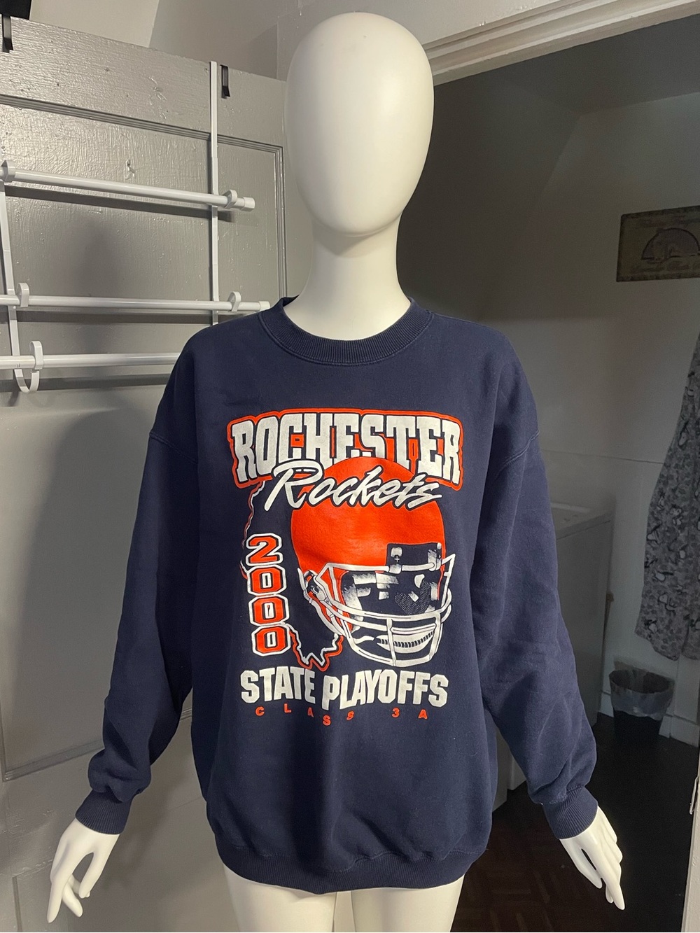 Vintage Gildan Rochester Rockets Helmet 2000 Navy Crewneck Sweatshirt Size XL